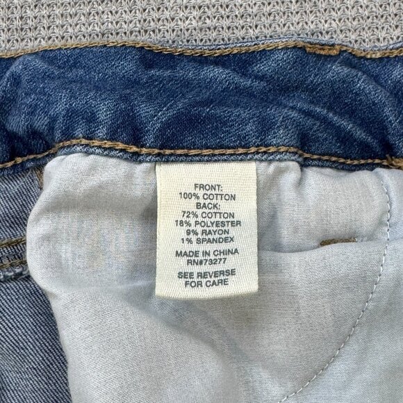 Mudd Womens Blue Distressed Denim Skirt Button Front FLX Stretch Raw Hem Size 1 - Picture 7 of 12